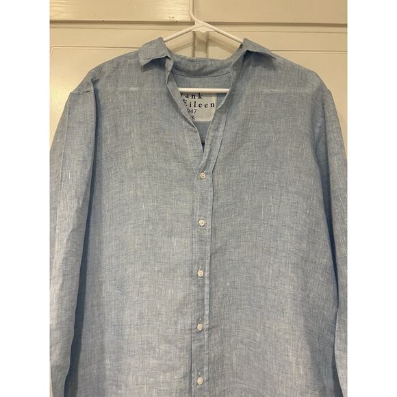 Frank & Eileen Hunter Blue Linen Shirt Dress Button Front Size Small $398 - Picture 3 of 8